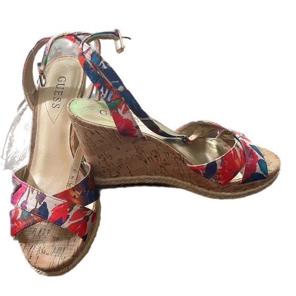 Guess Floral Sandals Cork Wedge Size 8.5 - Picture 2 of 4